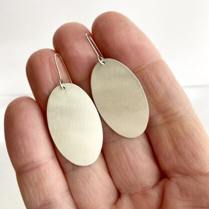 Sterling silver large oval matt drop earrings