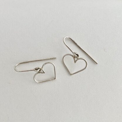 Sterling silver heart shaped wire drop earrings