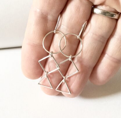 Sterling silver geometric wire drop earrings