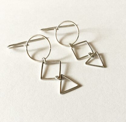Sterling silver geometric wire drop earrings