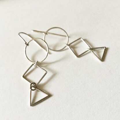 Sterling silver geometric wire drop earrings