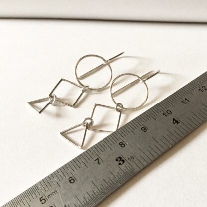 Sterling silver geometric wire drop earrings