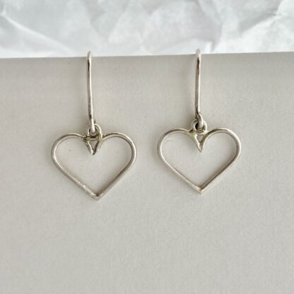 Sterling silver heart shaped wire drop earrings