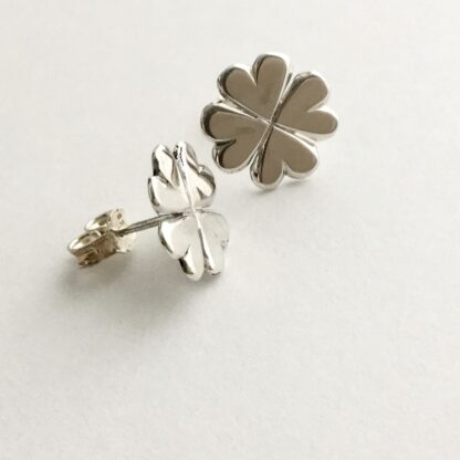 Sterling silver four leaf clover stud earrings