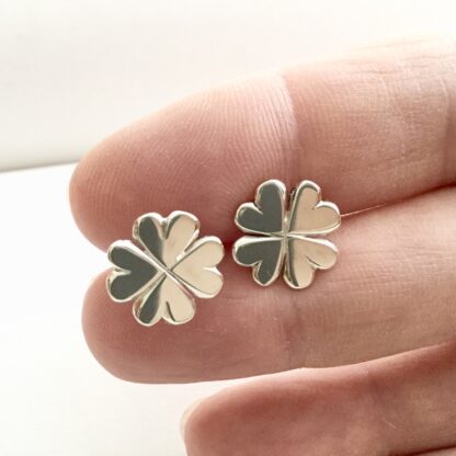 Sterling silver four leaf clover stud earrings